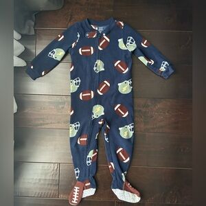 Carters Football Helmet Ball Fleece Jumpsuit Pajamas 2T